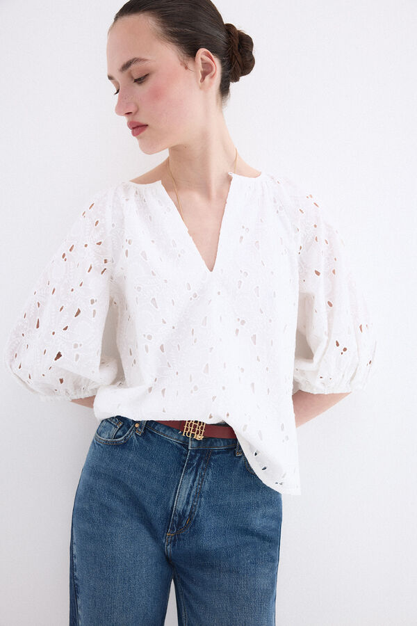 Pedro del Hierro Openwork elbow sleeve top White