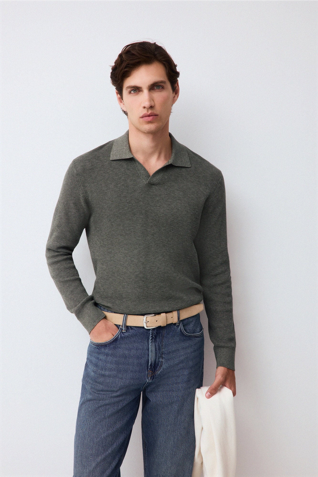 Pedro del Hierro Structured cotton polo neck knit jumper