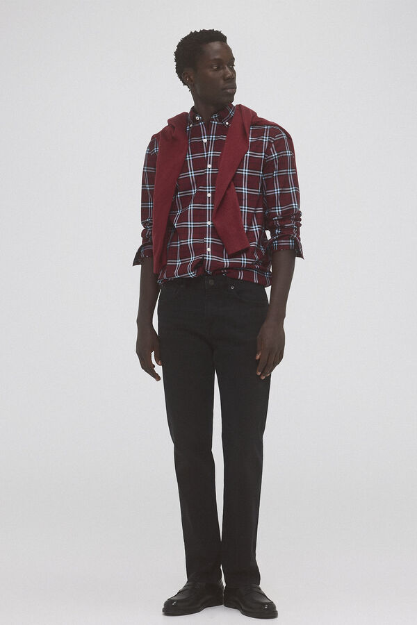 Pedro del Hierro Non-iron twill check shirt Burgundy
