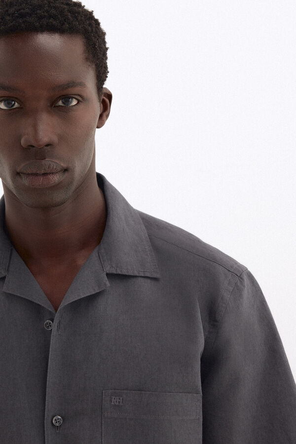 Pedro del Hierro Linen short sleeve Guayabera shirt Grey