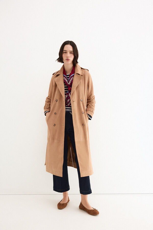 Pedro del Hierro Suede trench coat Beige
