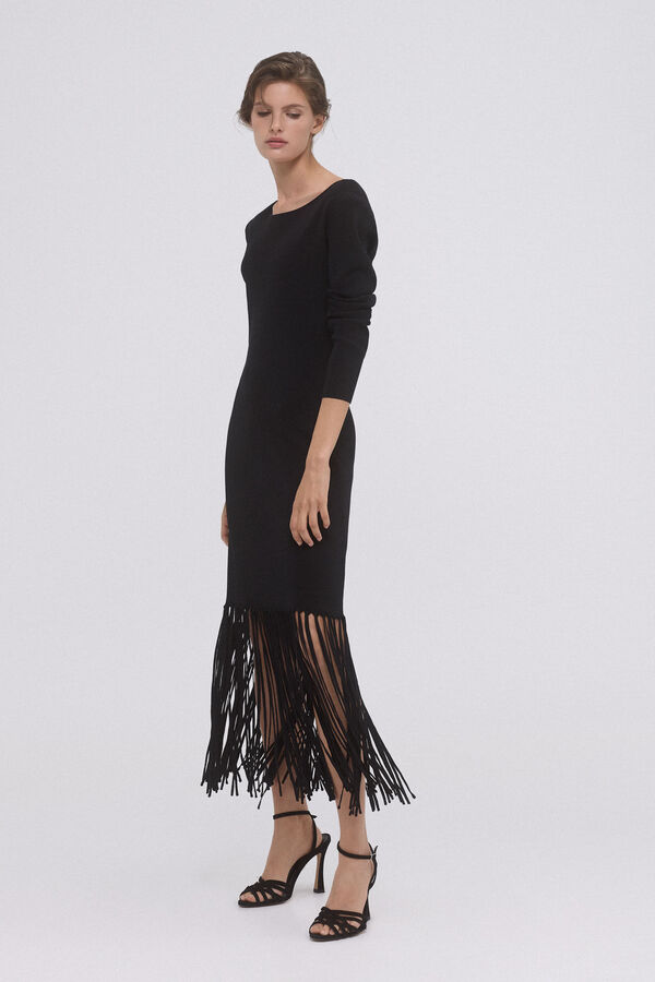 Pedro del Hierro Vestido tricot com franjas Preto