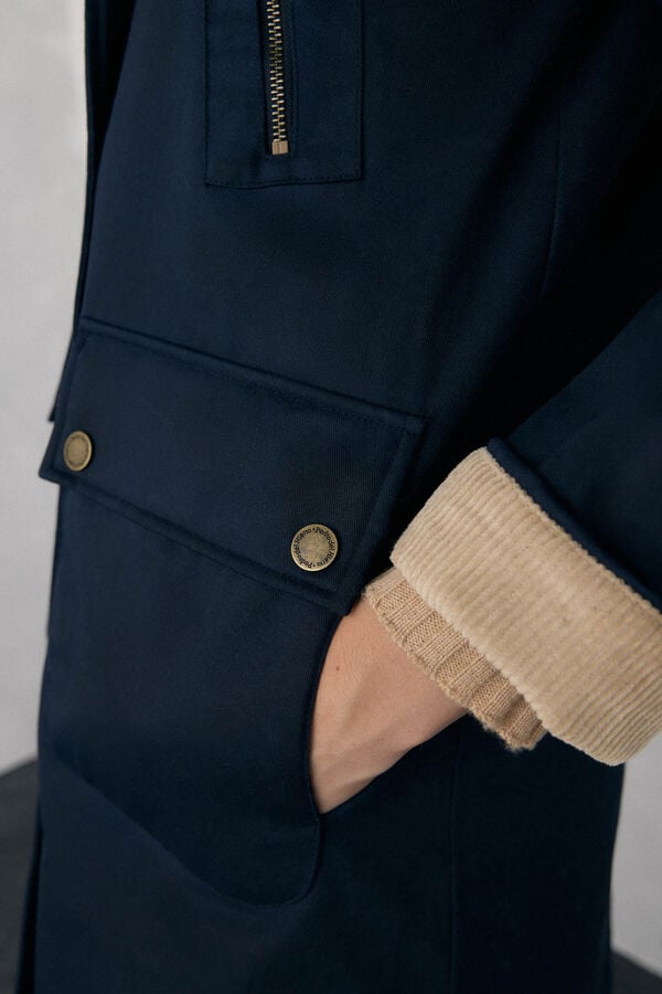 Pedro del Hierro Long waxed parka Blue