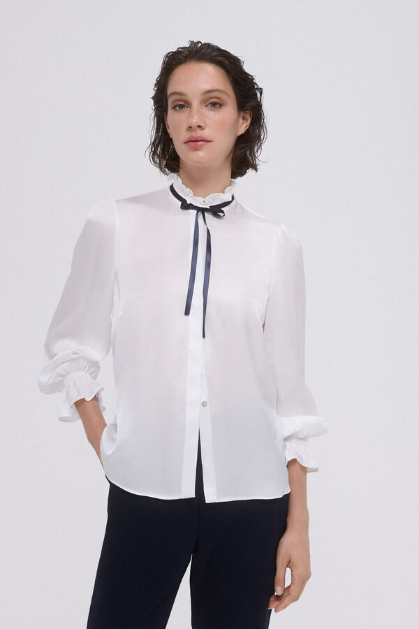 Pedro del Hierro Satin bow blouse Ecru