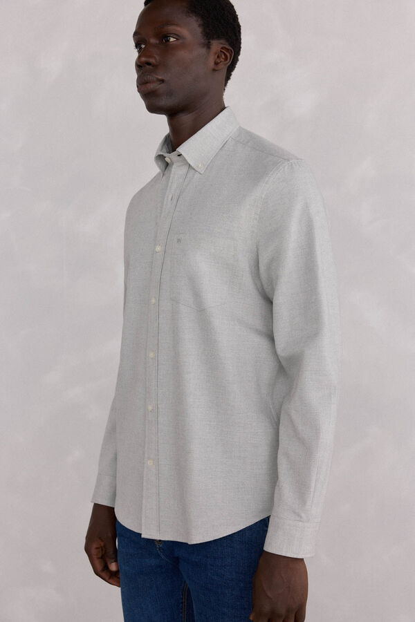 Pedro del Hierro Plain Brushed Oxford Shirt Grey
