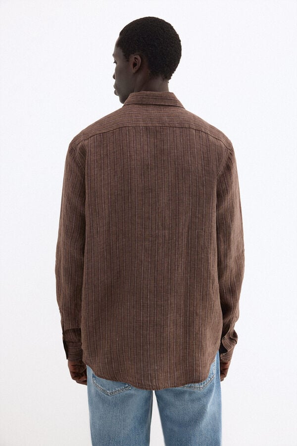 Pedro del Hierro Italian linen striped shirt Brown