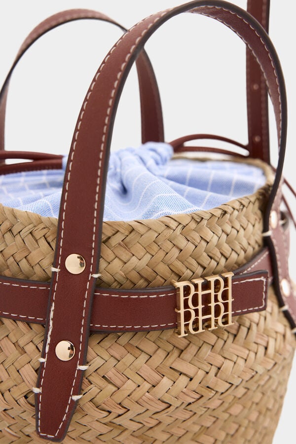 Pedro del Hierro Raffia-effect bucket bag Brown