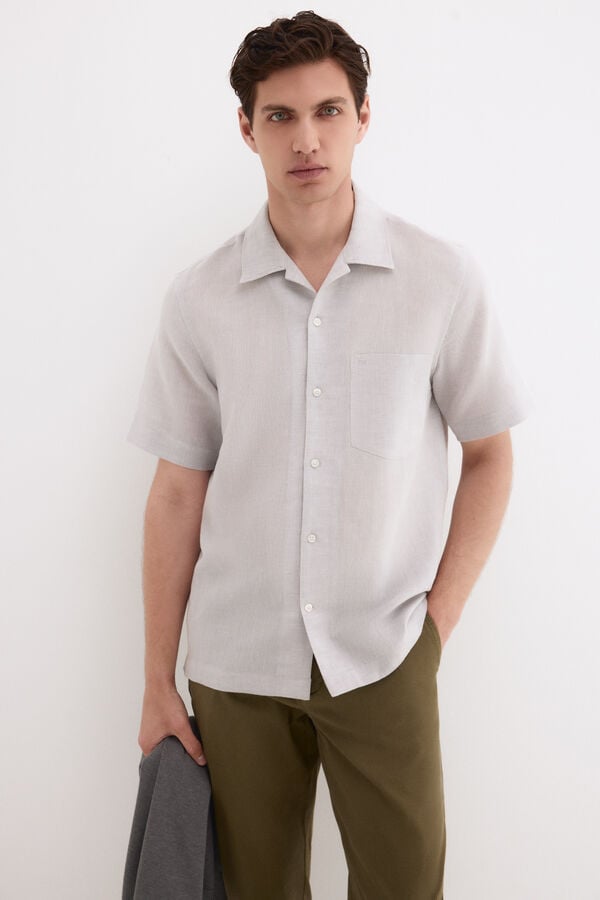 Pedro del Hierro Linen cotton short sleeve shirt Grey