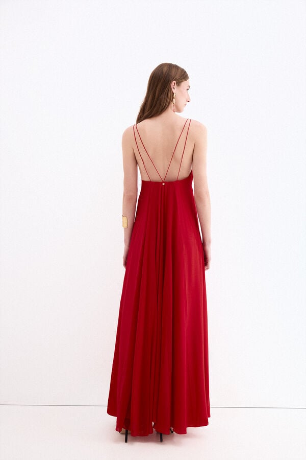 Pedro del Hierro Vestido comprido fluido de al&ccedil;as Vermelho