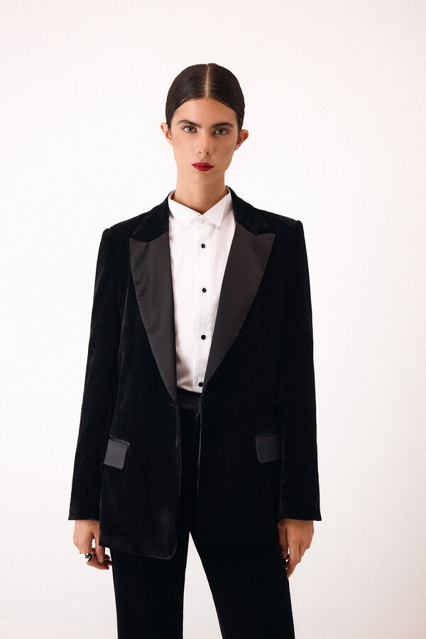Pedro del Hierro Velvet and satin blazer Black