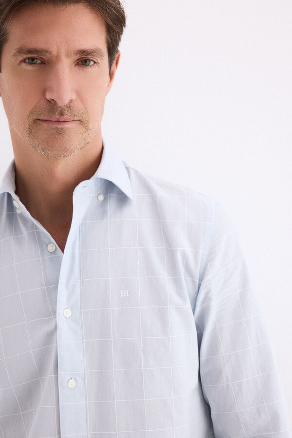 Pedro del Hierro Poplin textured checked shirt Blue