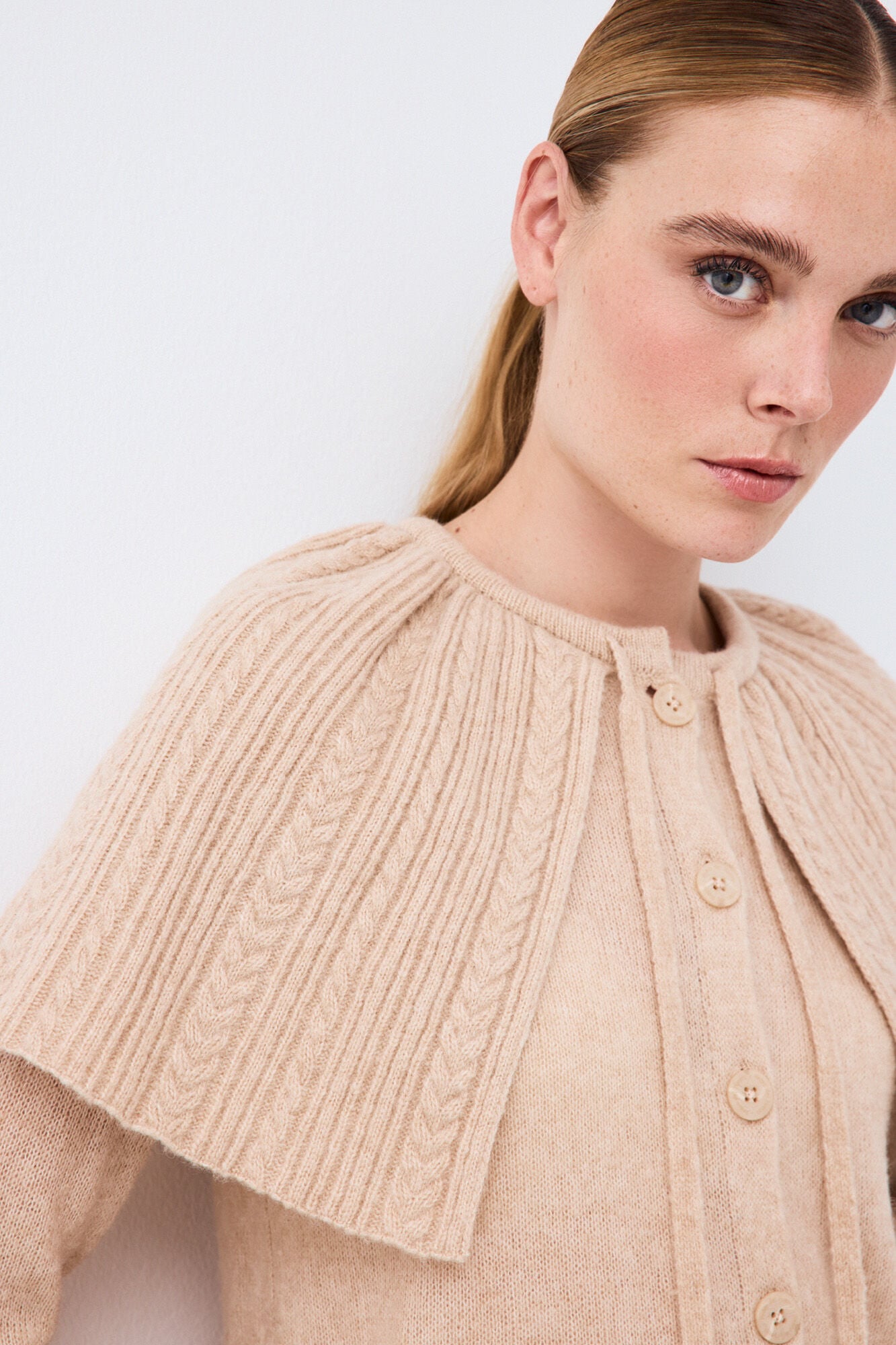 Pedro del Hierro Cross-knit cape collar jacket