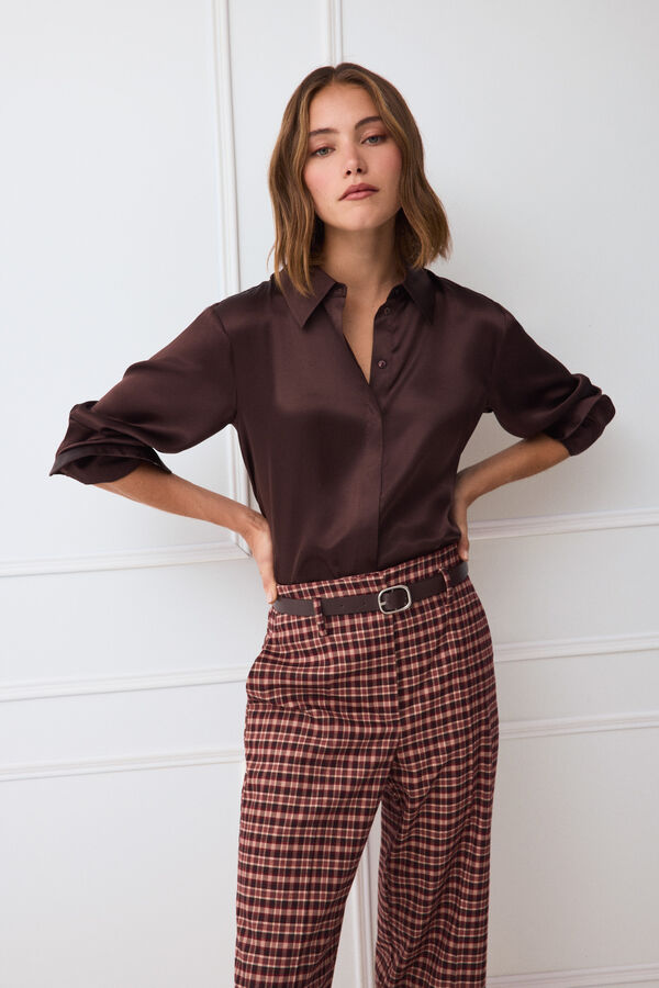 TFP by Tamara Falc&oacute; Plain silk shirt Brown