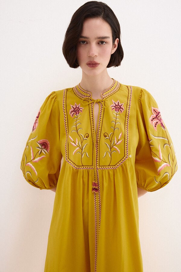 Pedro del Hierro Embroidered tunic dress Yellow