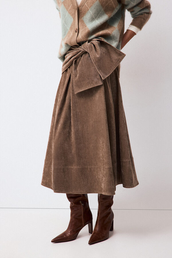 Pedro del Hierro Midi skirt with wide tie detail Brown