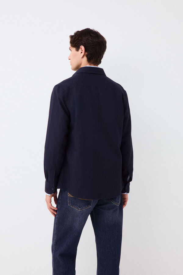 Pedro del Hierro Plain tencel linen overshirt Blue