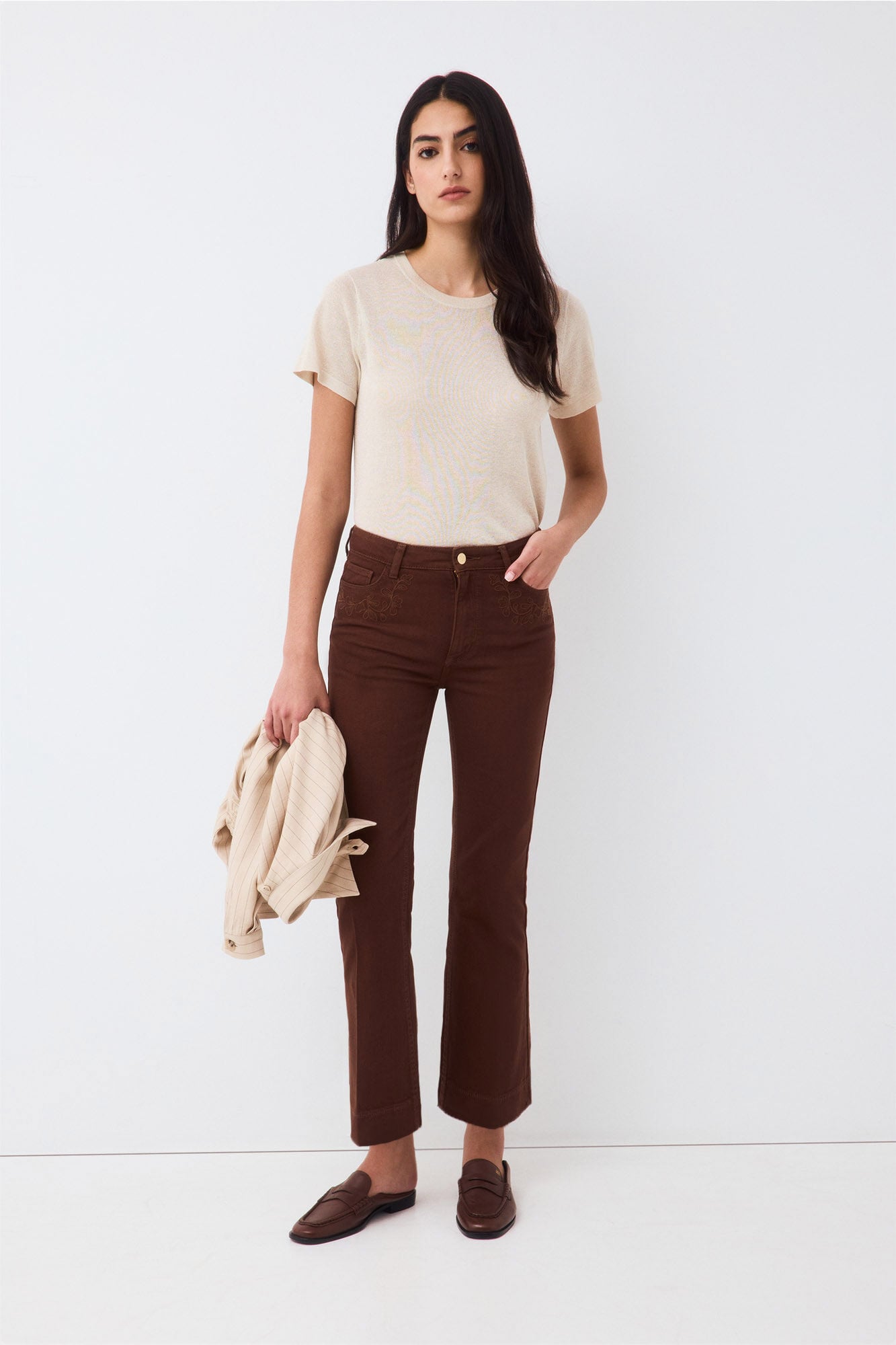 Pedro del Hierro Embroidered cropped flare jeans