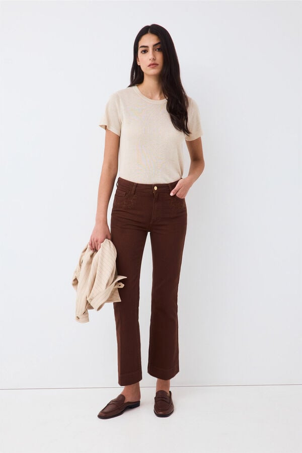 Pedro del Hierro Embroidered cropped flare jeans Brown