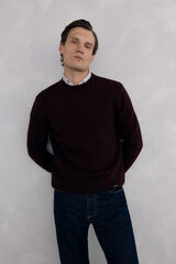 Pedro del Hierro Structured wool round neck sweater Burgundy