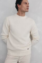 Pedro del Hierro Structured wool round neck sweater Ecru