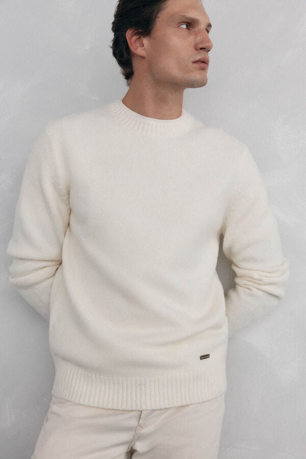 Pedro del Hierro Structured wool round neck sweater Ecru