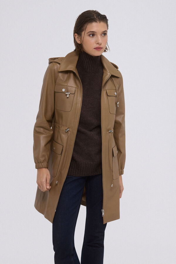 Pedro del Hierro Leather parka Brown