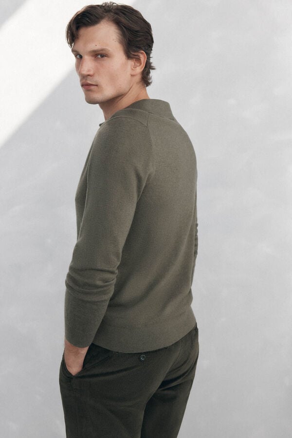Pedro del Hierro Johnny neck sweater in merino wool and cashmere Green