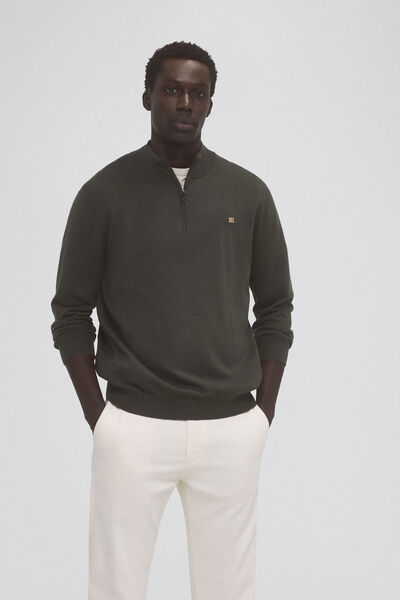 Pedro del Hierro Cotton/silk/cashmere half-zip jumper Green