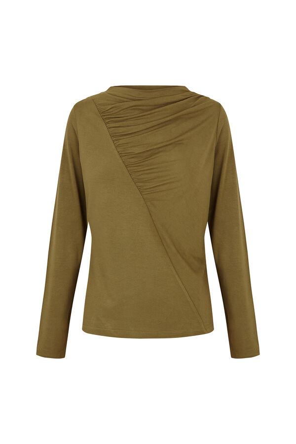 Pedro del Hierro Top drapeado cuello alto Verde