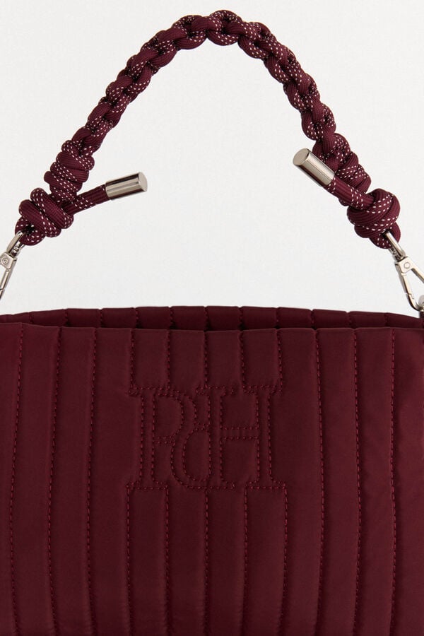 Pedro del Hierro Nylon shoulder bag with zip fastening and drawstring handle Burgundy
