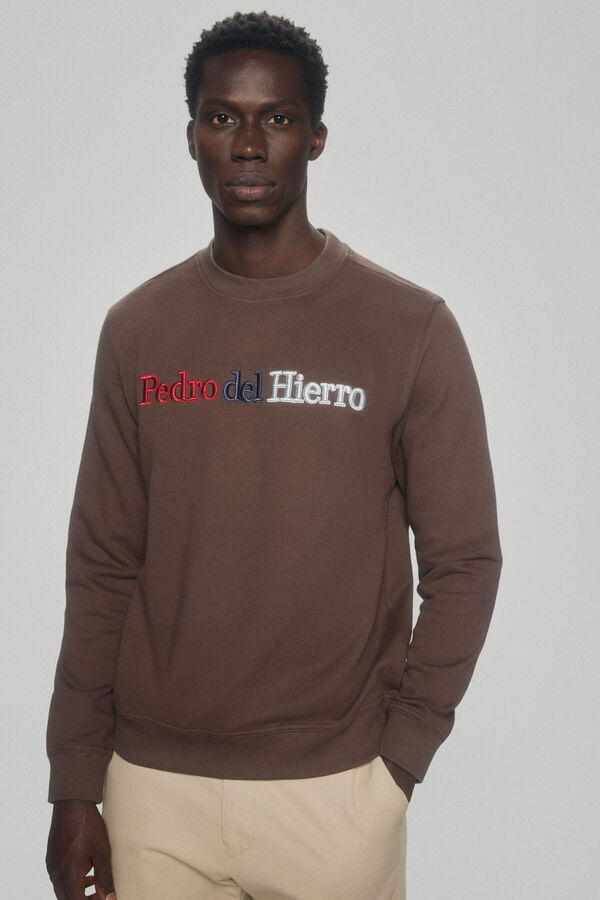 Pedro del Hierro Contrast embroidered logo sweatshirt Brown