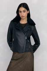 Pedro del Hierro Combined leather biker Black