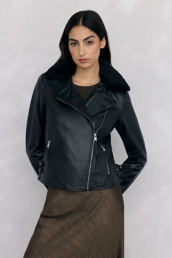 Pedro del Hierro Combined leather biker Black