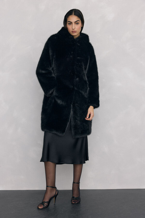 Pedro del Hierro Long faux fur coat Black