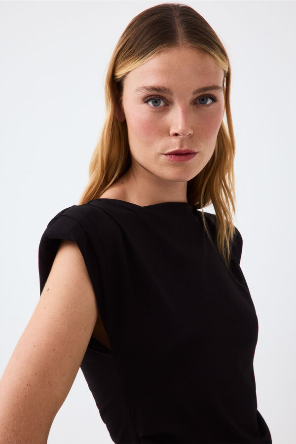 Pedro del Hierro Sleeveless draped T-shirt with defined shoulders Black