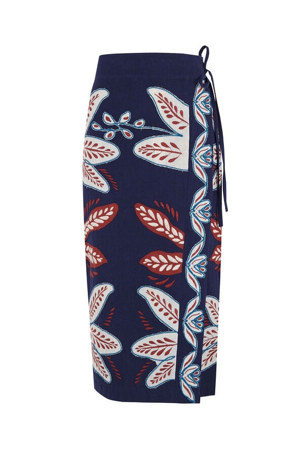 Pedro del Hierro Embroidered sarong-effect skirt Blue