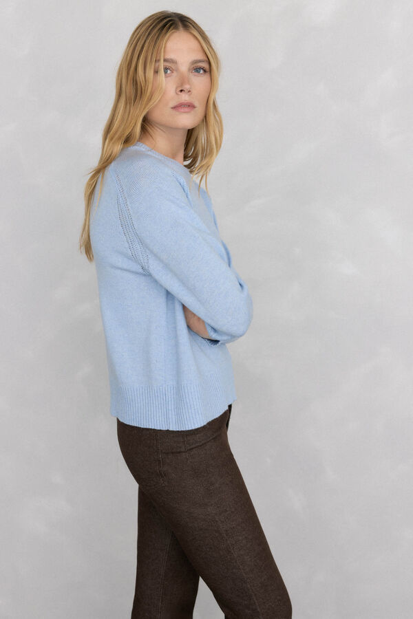Pedro del Hierro wool sweater with a central crew neck Blue