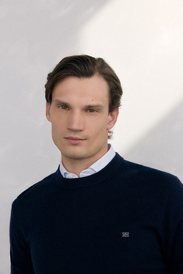 Pedro del Hierro Merino wool and cashmere crew neck sweater Blue