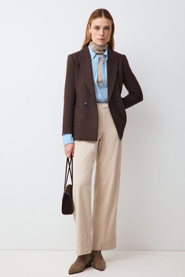 Pedro del Hierro Herringbone double-breasted blazer Brown