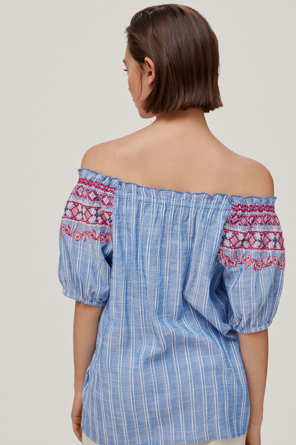 Pedro del Hierro Blusa off shoulders bordados Azul