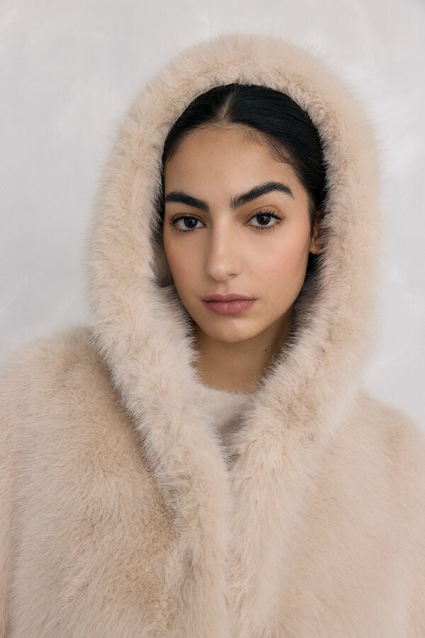 Pedro del Hierro Long faux fur coat Beige