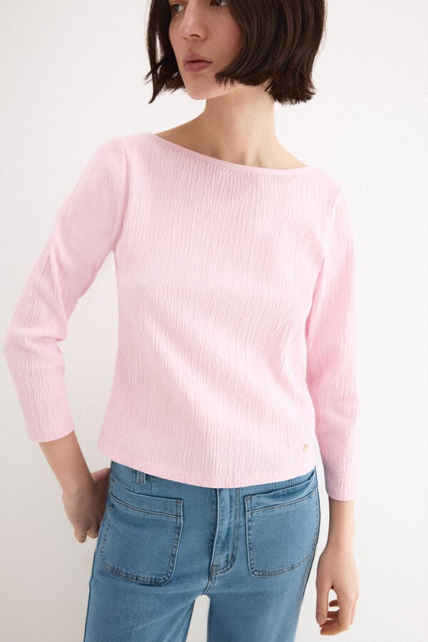Pedro del Hierro Crinkled boat neck top Pink