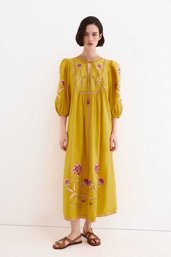 Pedro del Hierro Embroidered tunic dress Yellow