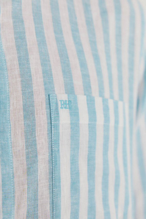 Pedro del Hierro Striped linen shirt Turquoise