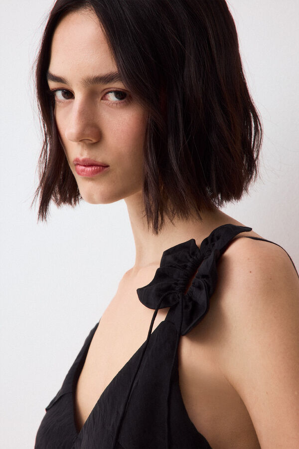 Pedro del Hierro Vestido flor volantes Negro