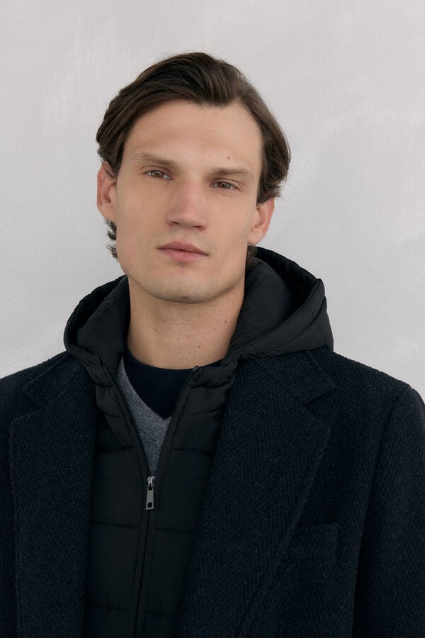 Pedro del Hierro Grey herringbone coat with removable lining  Grey