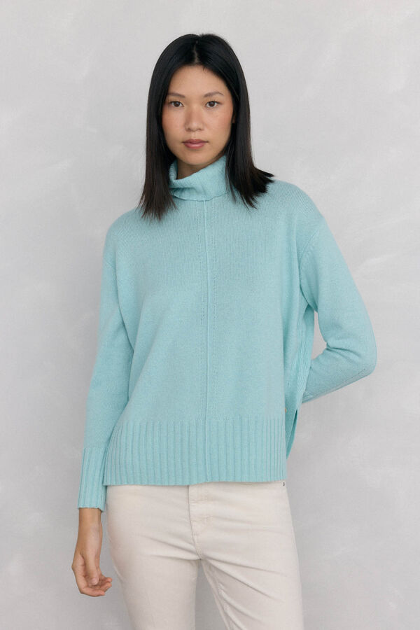 Pedro del Hierro wool neck sweater with center seam Turquoise