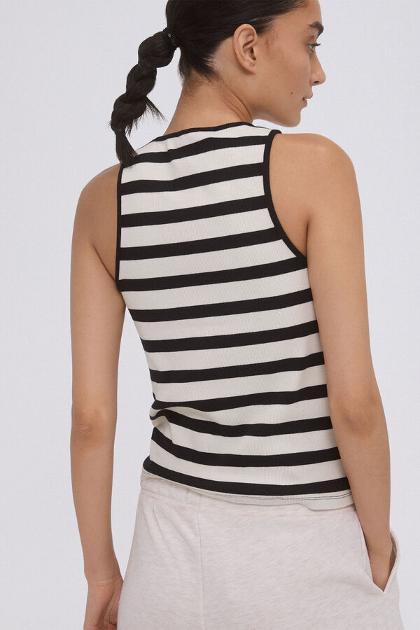 Pedro del Hierro Striped ribbed tank top  Black