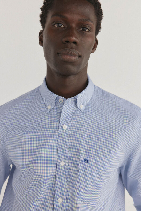Pedro del Hierro Non-iron + stain-resistant plaid shirt Blue