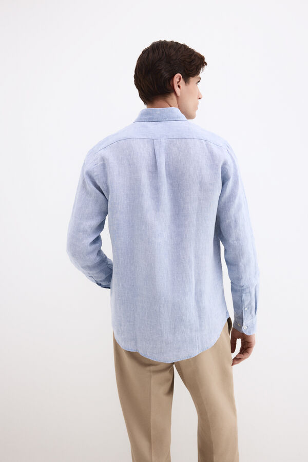 Pedro del Hierro Plain linen shirt Blue